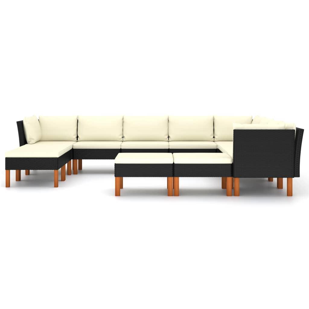 12-tlg. Garten-Lounge-Set mit Kissen Poly Rattan Schwarz - Pazzar.ch