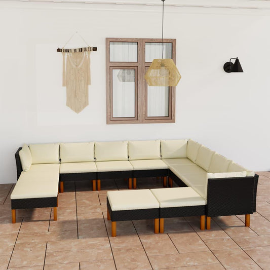 12-tlg. Garten-Lounge-Set mit Kissen Poly Rattan Schwarz - Pazzar.ch