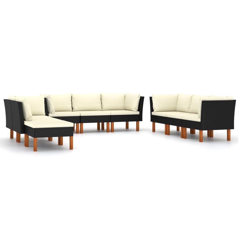 9-tlg. Garten-Lounge-Set mit Kissen Poly Rattan Schwarz - Pazzar.ch