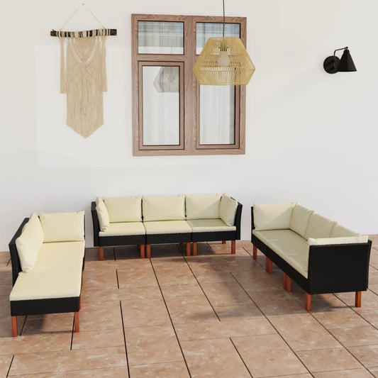 9-tlg. Garten-Lounge-Set mit Kissen Poly Rattan Schwarz - Pazzar.ch