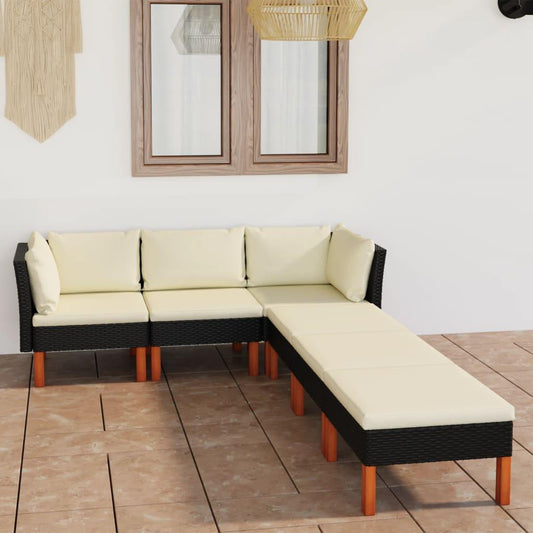 6-tlg. Garten-Lounge-Set mit Kissen Poly Rattan Schwarz - Pazzar.ch