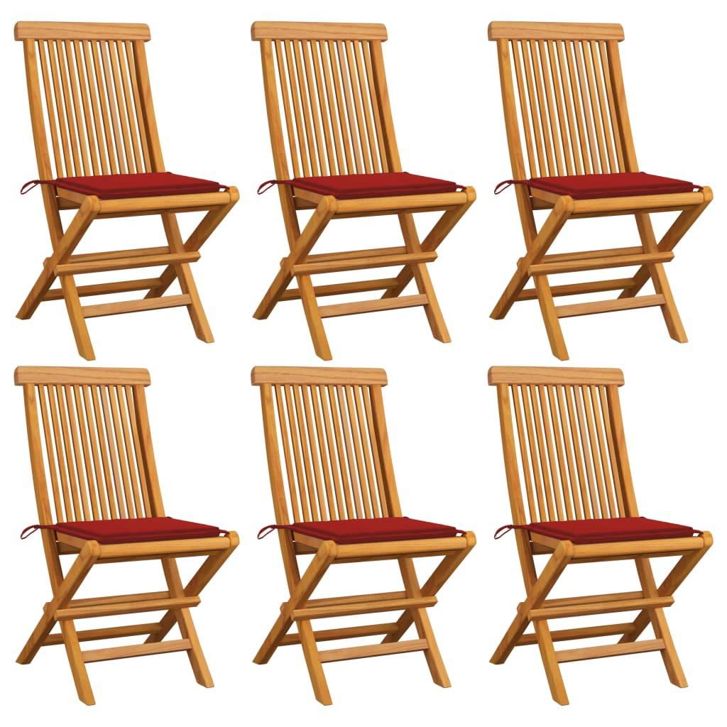 vidaXL Gartenstühle mit Roten Kissen 6 Stk. Massivholz Teak - Pazzar.ch