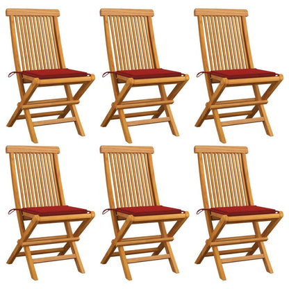 vidaXL Gartenstühle mit Roten Kissen 6 Stk. Massivholz Teak - Pazzar.ch