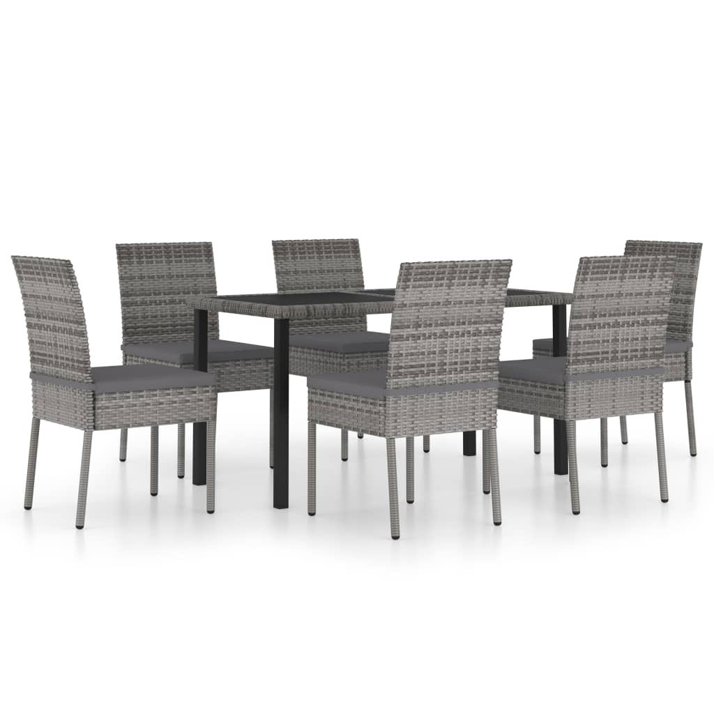7-tlg. Garten-Essgruppe Poly Rattan Grau - Pazzar.ch