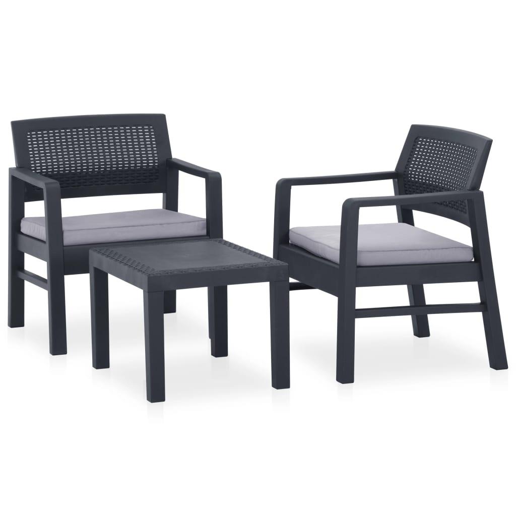 3-tlg. Garten-Lounge-Set mit Auflagen Kunststoff Grau - Pazzar.ch