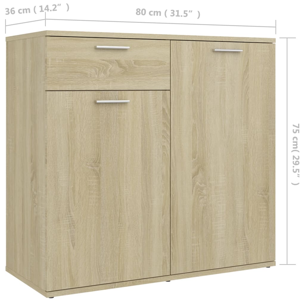 Sideboard Sonoma-Eiche 80x36x75 cm Holzwerkstoff - Pazzar.ch