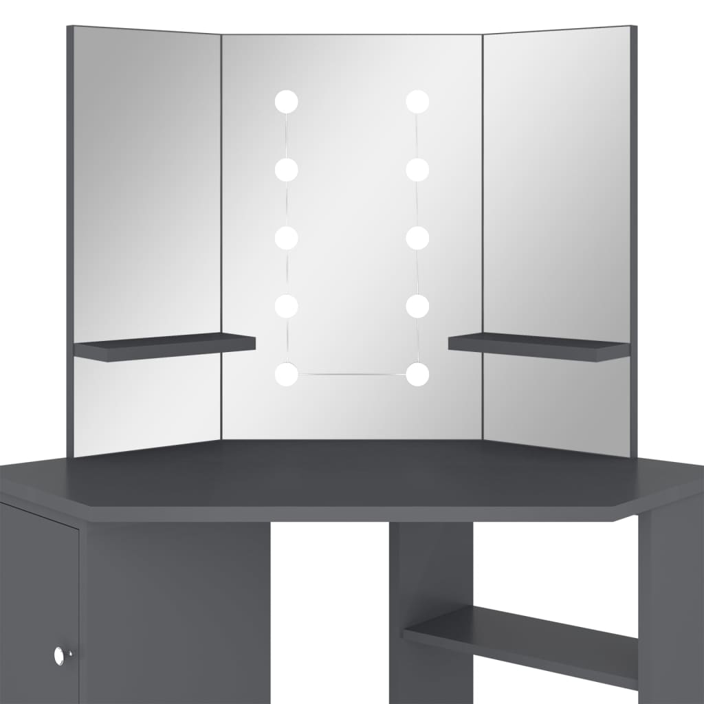 Eck-Schminktisch mit LED Grau 111x54x141,5 cm - Pazzar.ch