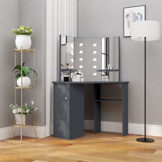 Eck-Schminktisch mit LED Grau 111x54x141,5 cm - Pazzar.ch