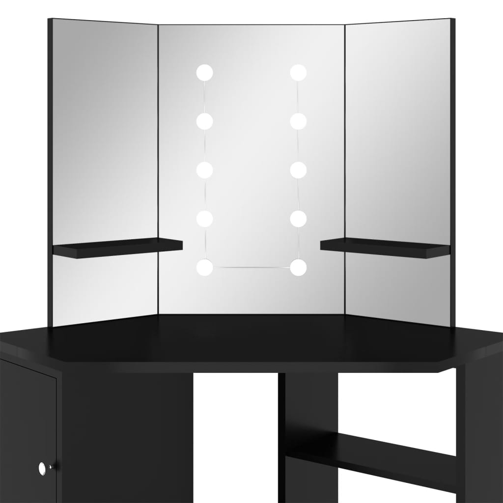 Eck-Schminktisch mit LED Schwarz 111x54x141,5 cm - Pazzar.ch