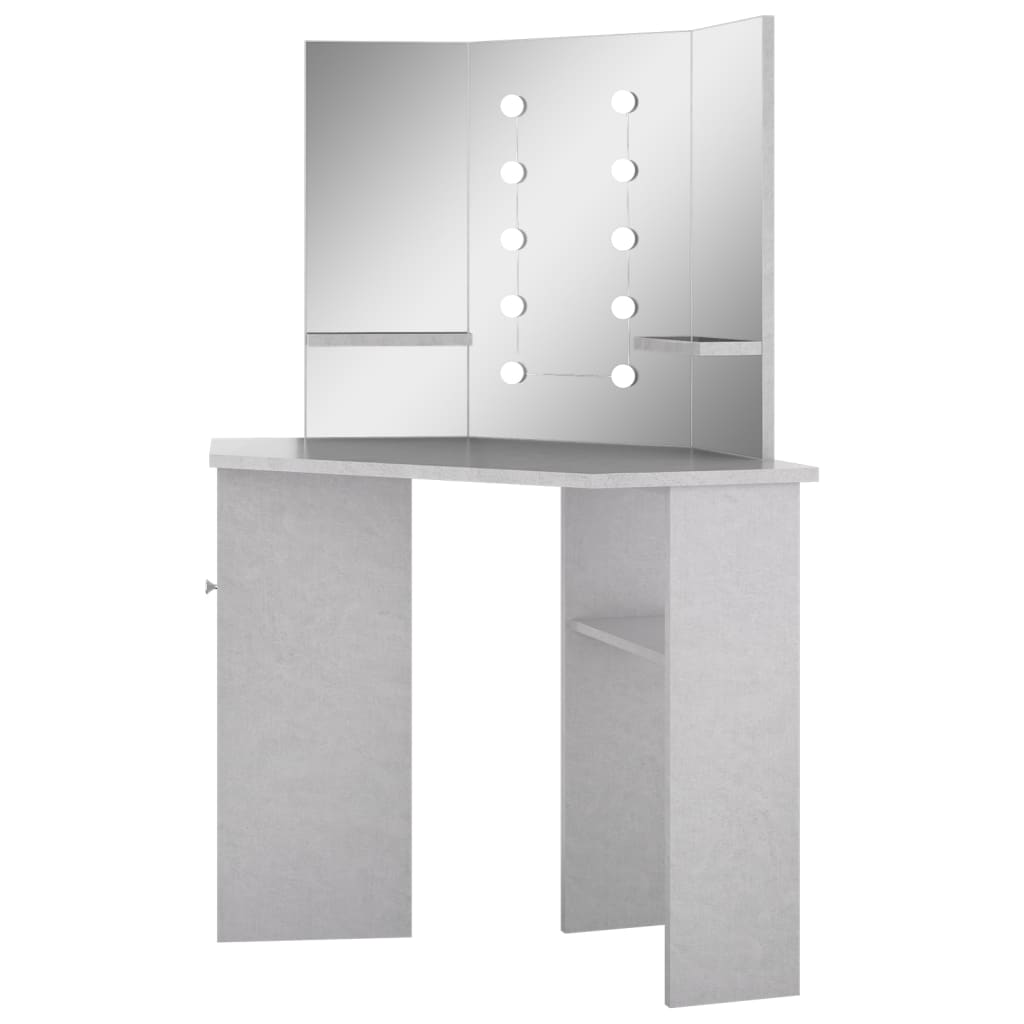 Eck-Schminktisch mit LED Betongrau 111x54x141,5 cm - Pazzar.ch