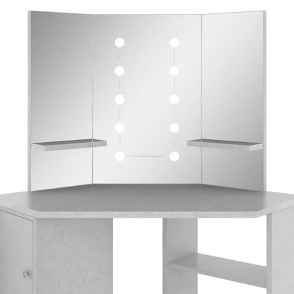 Eck-Schminktisch mit LED Betongrau 111x54x141,5 cm - Pazzar.ch