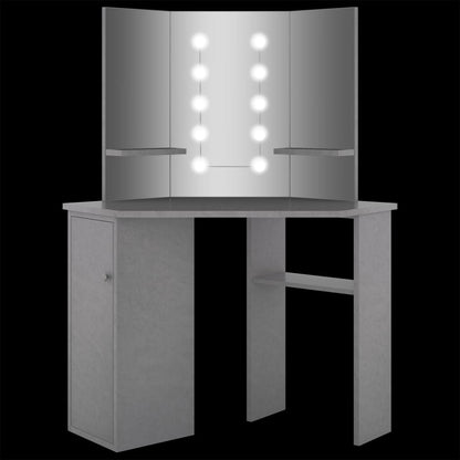 Eck-Schminktisch mit LED Betongrau 111x54x141,5 cm - Pazzar.ch