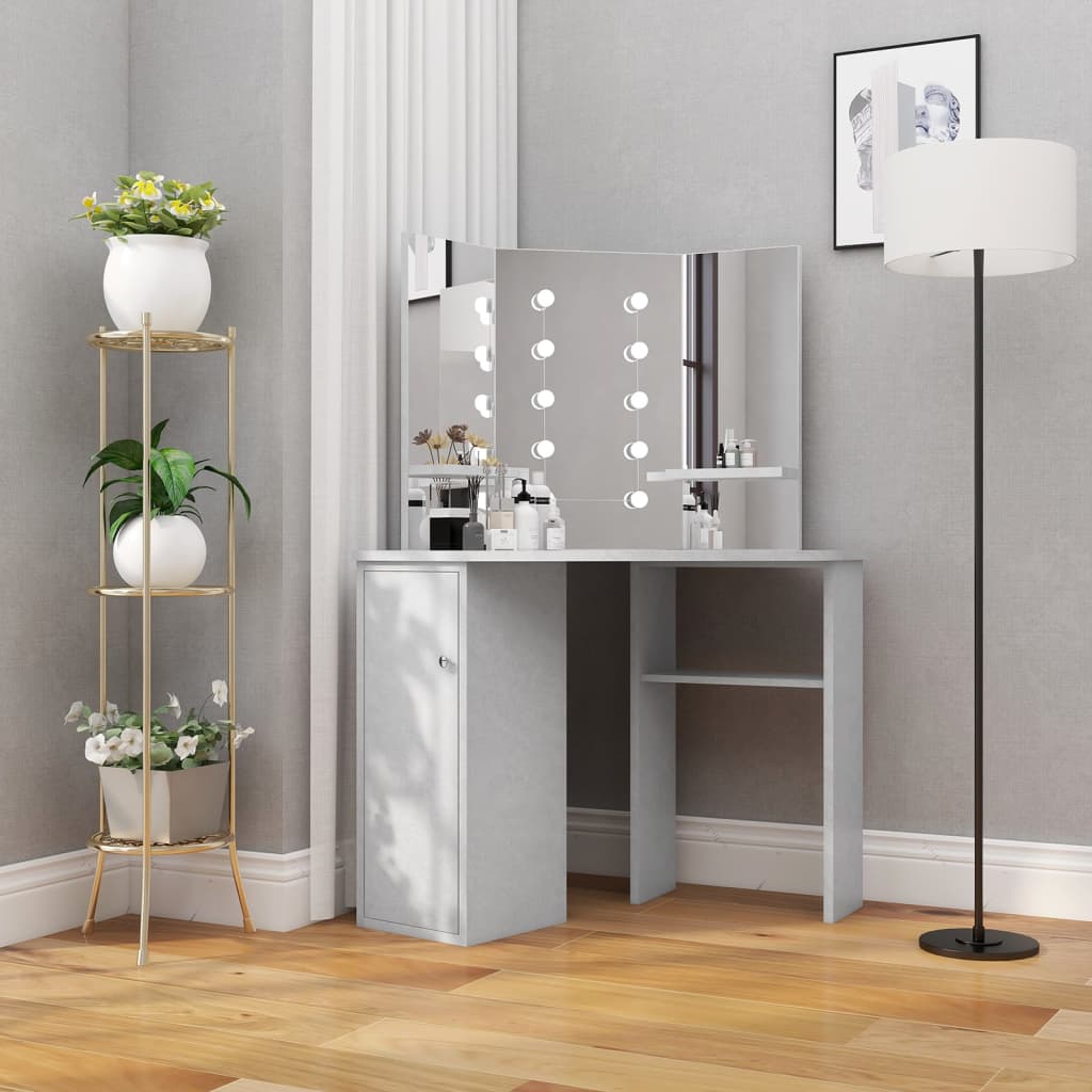Eck-Schminktisch mit LED Betongrau 111x54x141,5 cm - Pazzar.ch