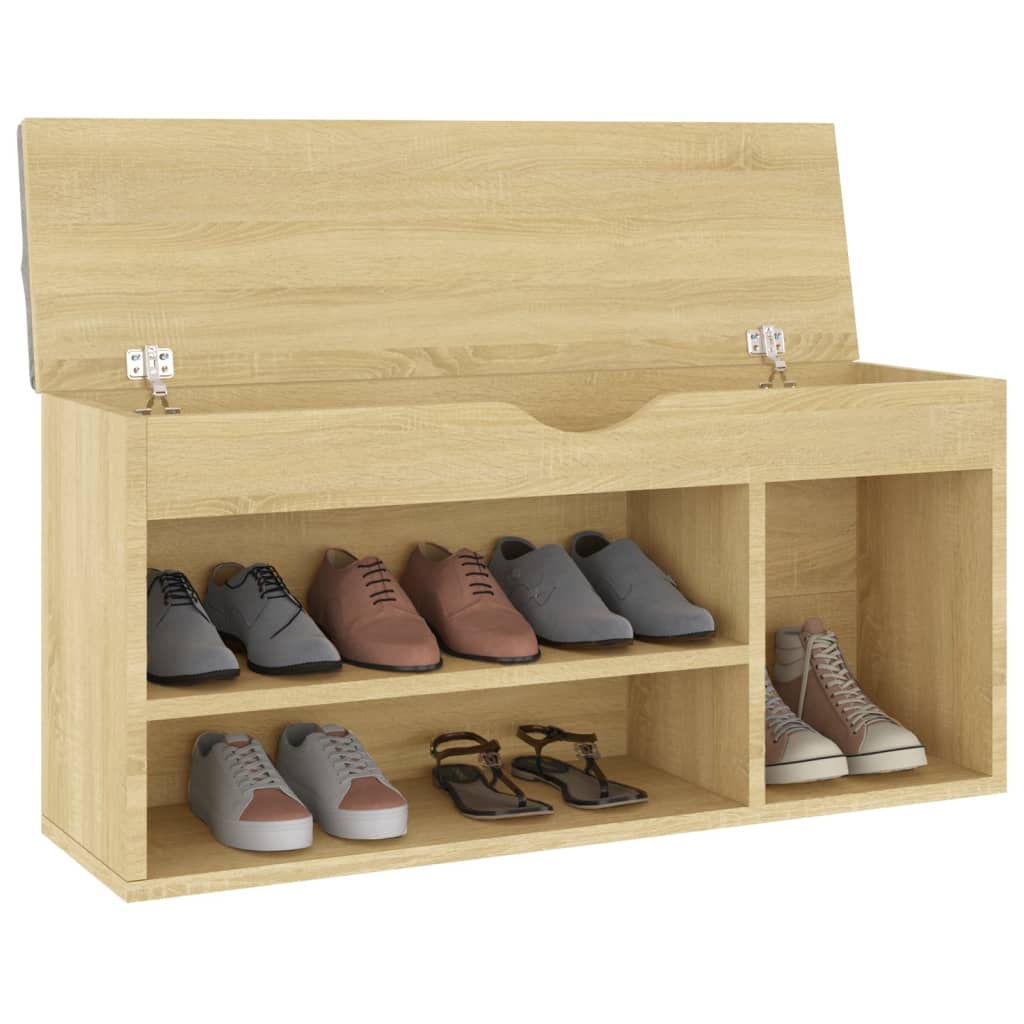 Schuhbank mit Kissen Sonoma-Eiche 104x30x49 cm Holzwerkstoff - Pazzar.ch
