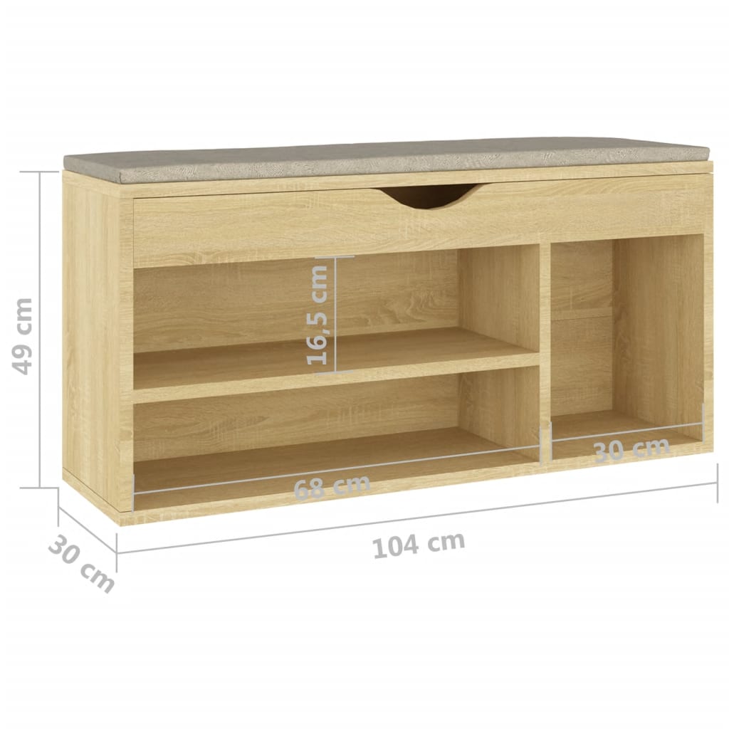 Schuhbank mit Kissen Sonoma-Eiche 104x30x49 cm Holzwerkstoff - Pazzar.ch