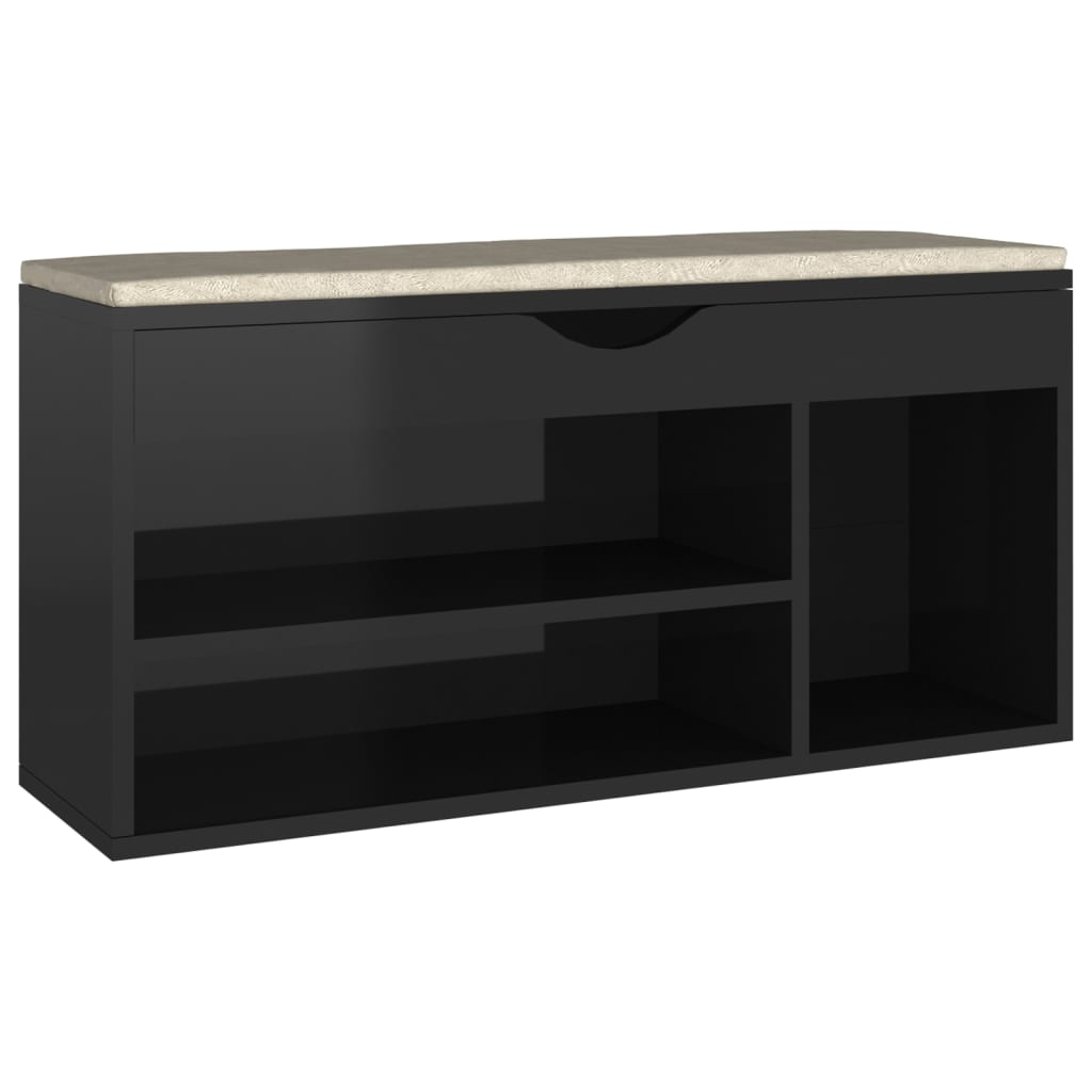 Schuhbank mit Kissen Hochglanz-Schwarz 104x30x49cm - Pazzar.ch