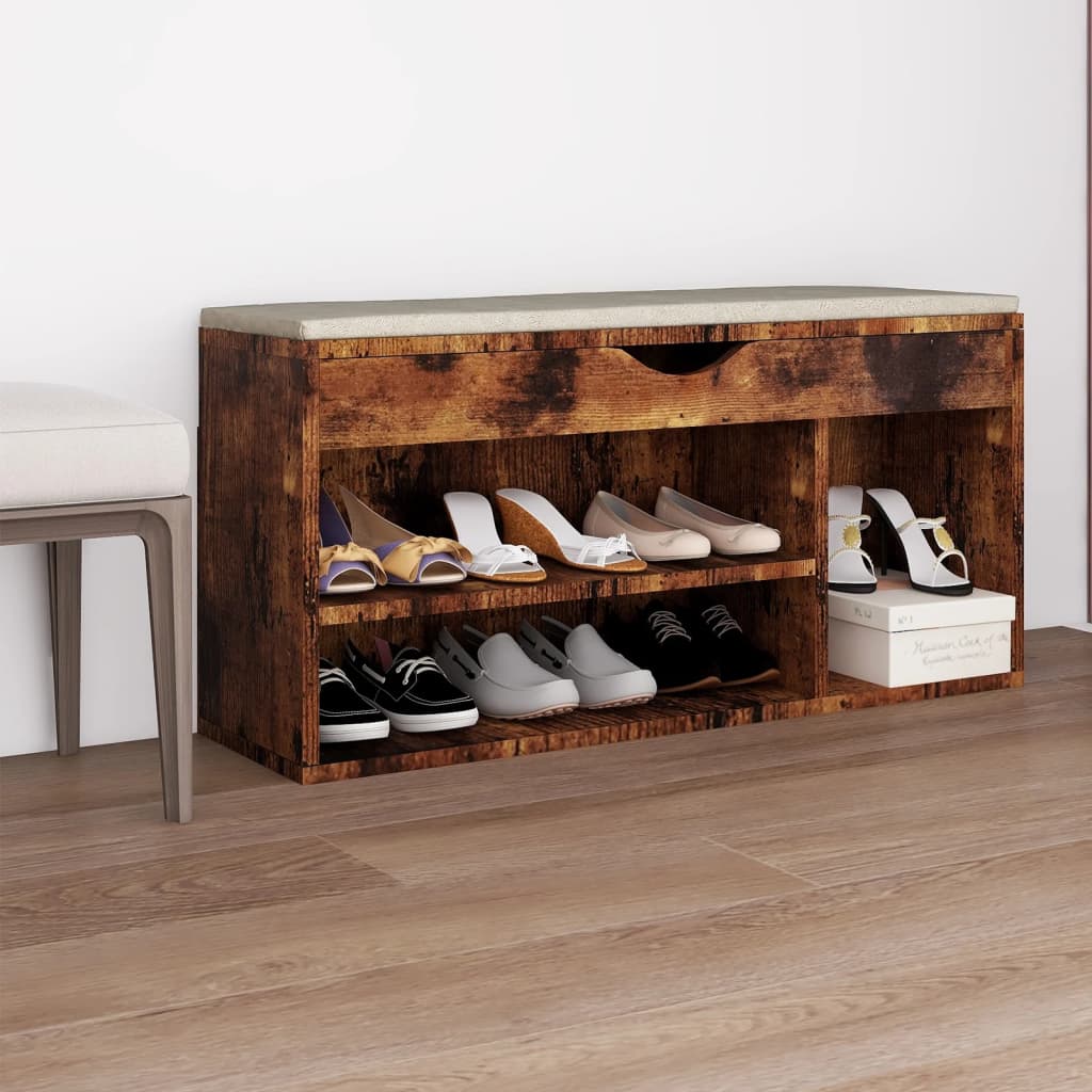 Schuhbank mit Kissen Räuchereiche 104x30x49 cm Holzwerkstoff - Pazzar.ch