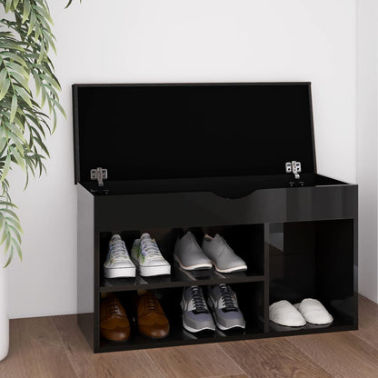 Schuhbank mit Kissen Hochglanz-Schwarz 80x30x47cm Holzwerkstoff - Pazzar.ch