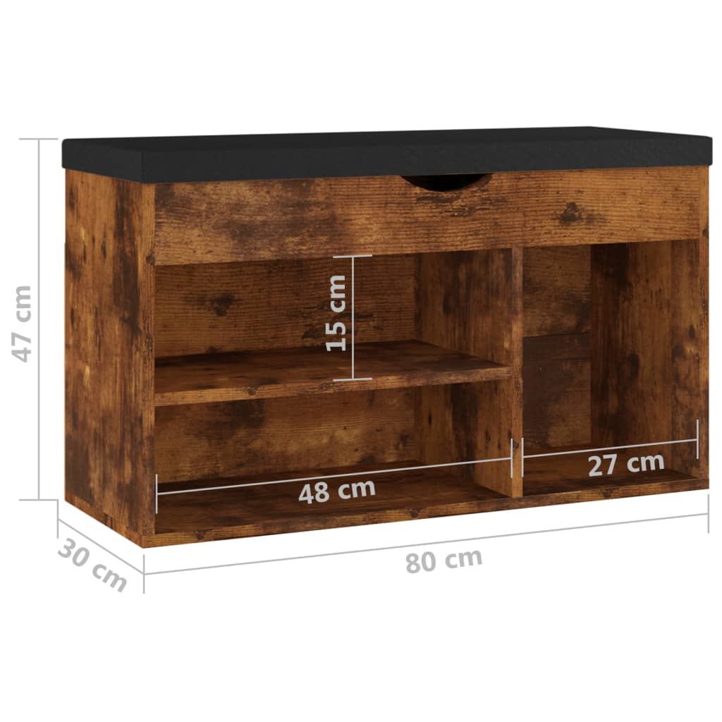 Schuhbank mit Kissen Räuchereiche 80x30x47 cm Holzwerkstoff - Pazzar.ch