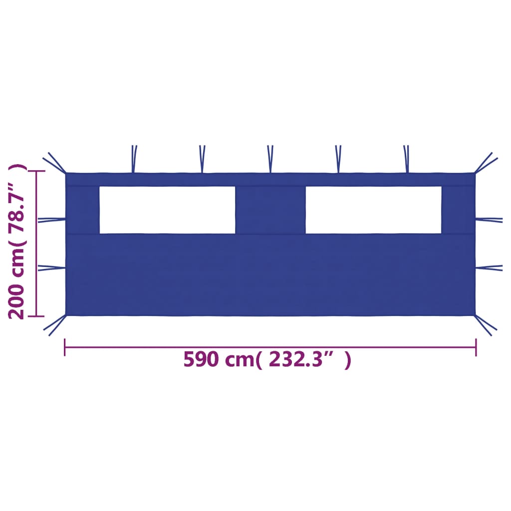 Pavillon-Seitenwand mit Fenstern 6x2 m Blau - Pazzar.ch