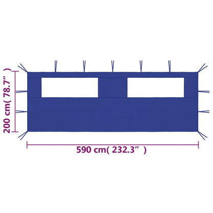 Pavillon-Seitenwand mit Fenstern 6x2 m Blau - Pazzar.ch