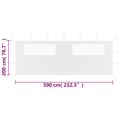 Pavillon-Seitenwand mit Fenstern 6x2 m Weiß - Pazzar.ch