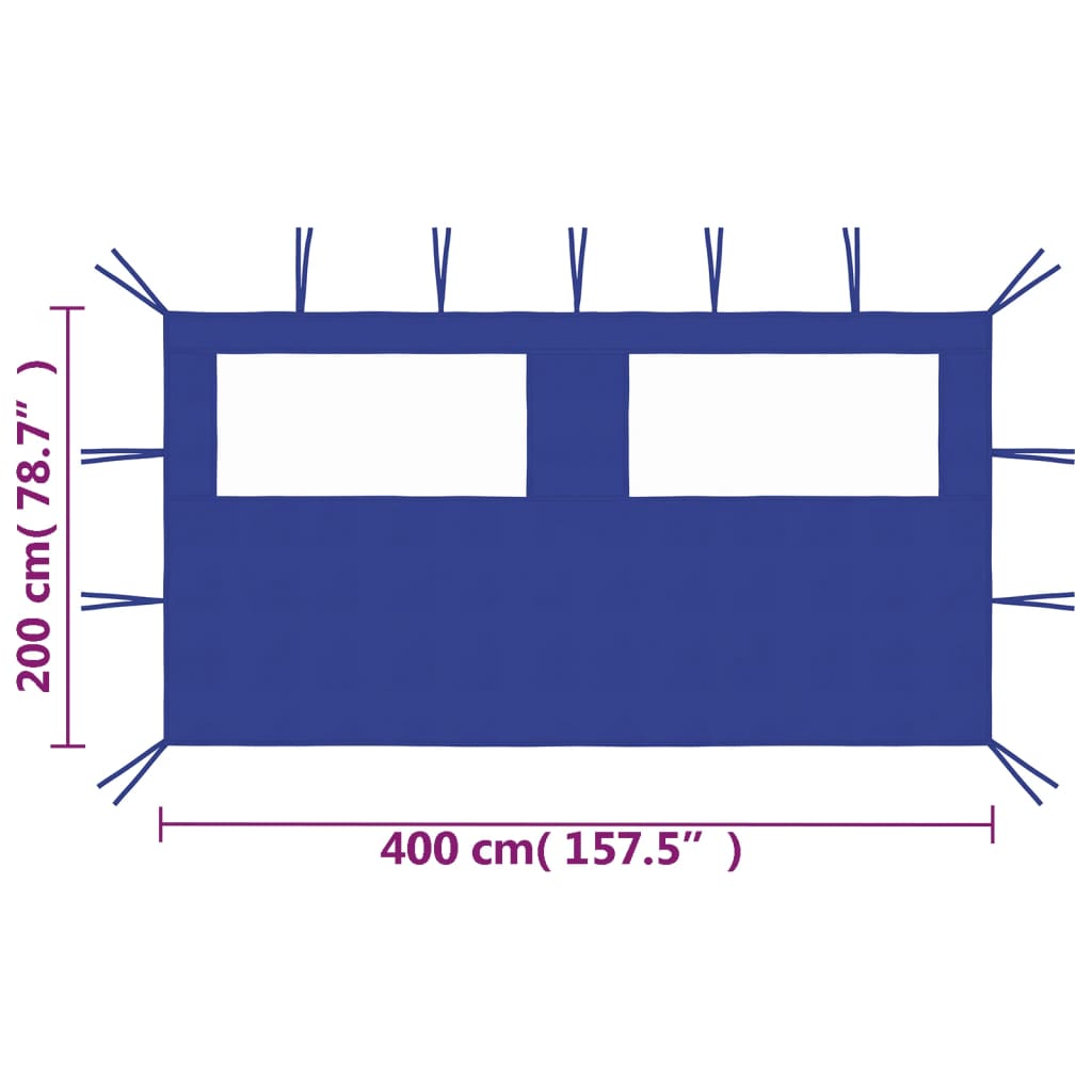 Pavillon-Seitenwand mit Fenstern 4x2 m Blau - Pazzar.ch