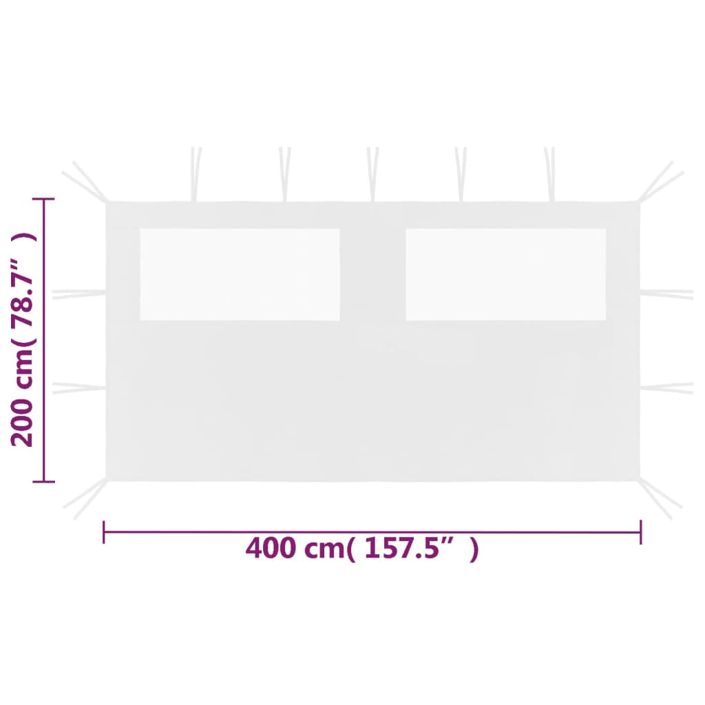 Pavillon-Seitenwand mit Fenstern 4x2 m Weiß - Pazzar.ch