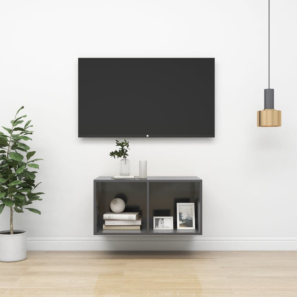 TV-Wandschrank Hochglanz-Grau 37x37x72 cm Holzwerkstoff - Pazzar.ch