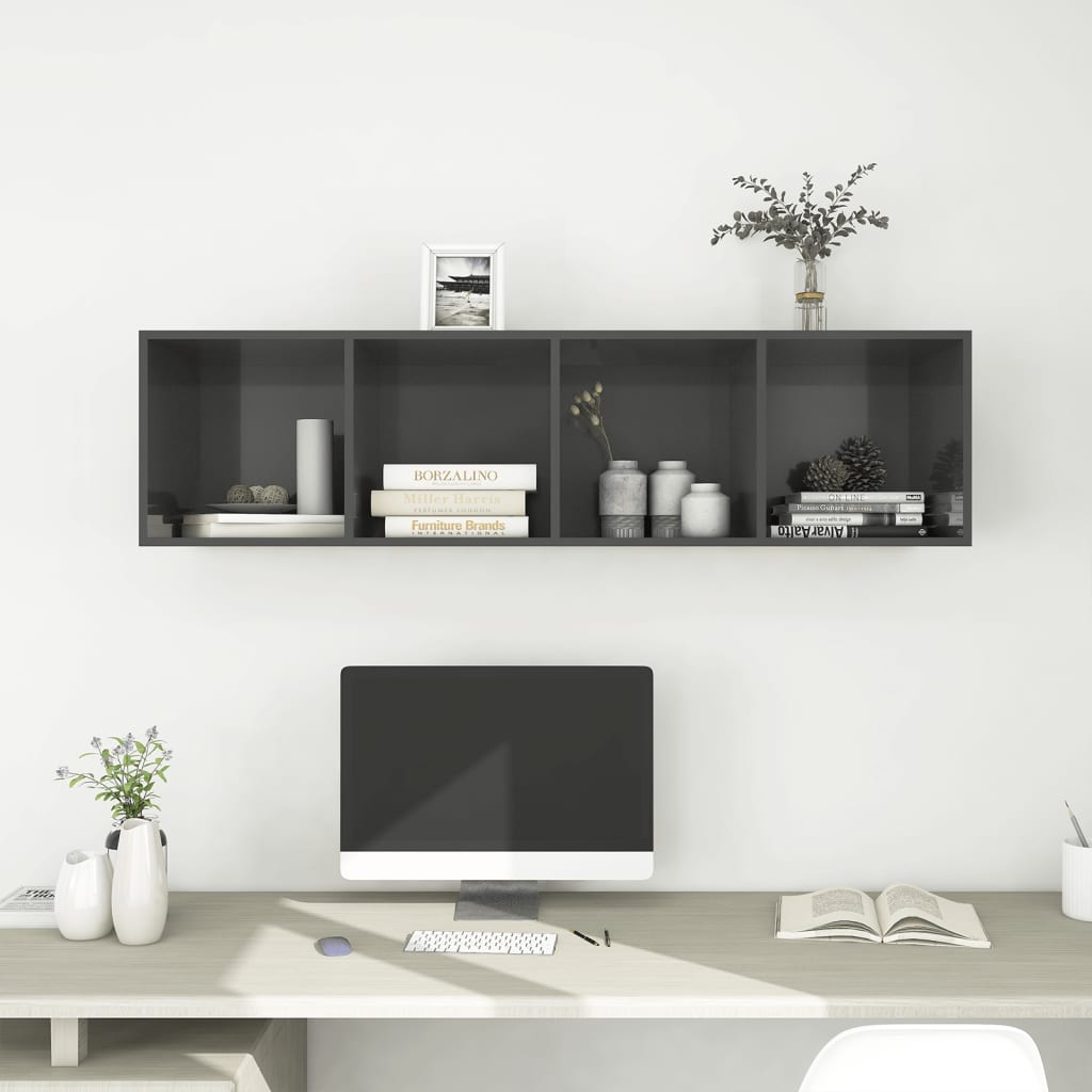 TV-Wandschrank Hochglanz-Grau 37x37x142,5 cm Holzwerkstoff - Pazzar.ch