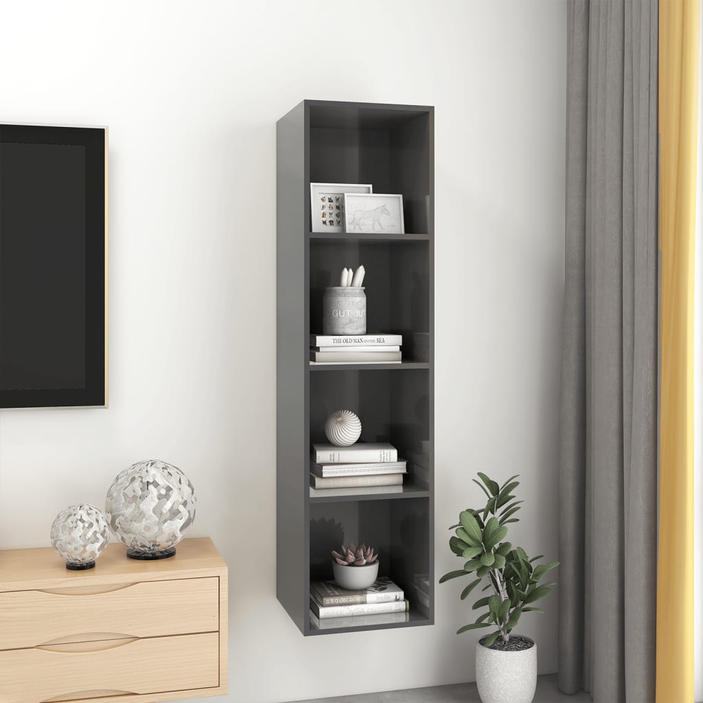 TV-Wandschrank Hochglanz-Grau 37x37x142,5 cm Holzwerkstoff - Pazzar.ch