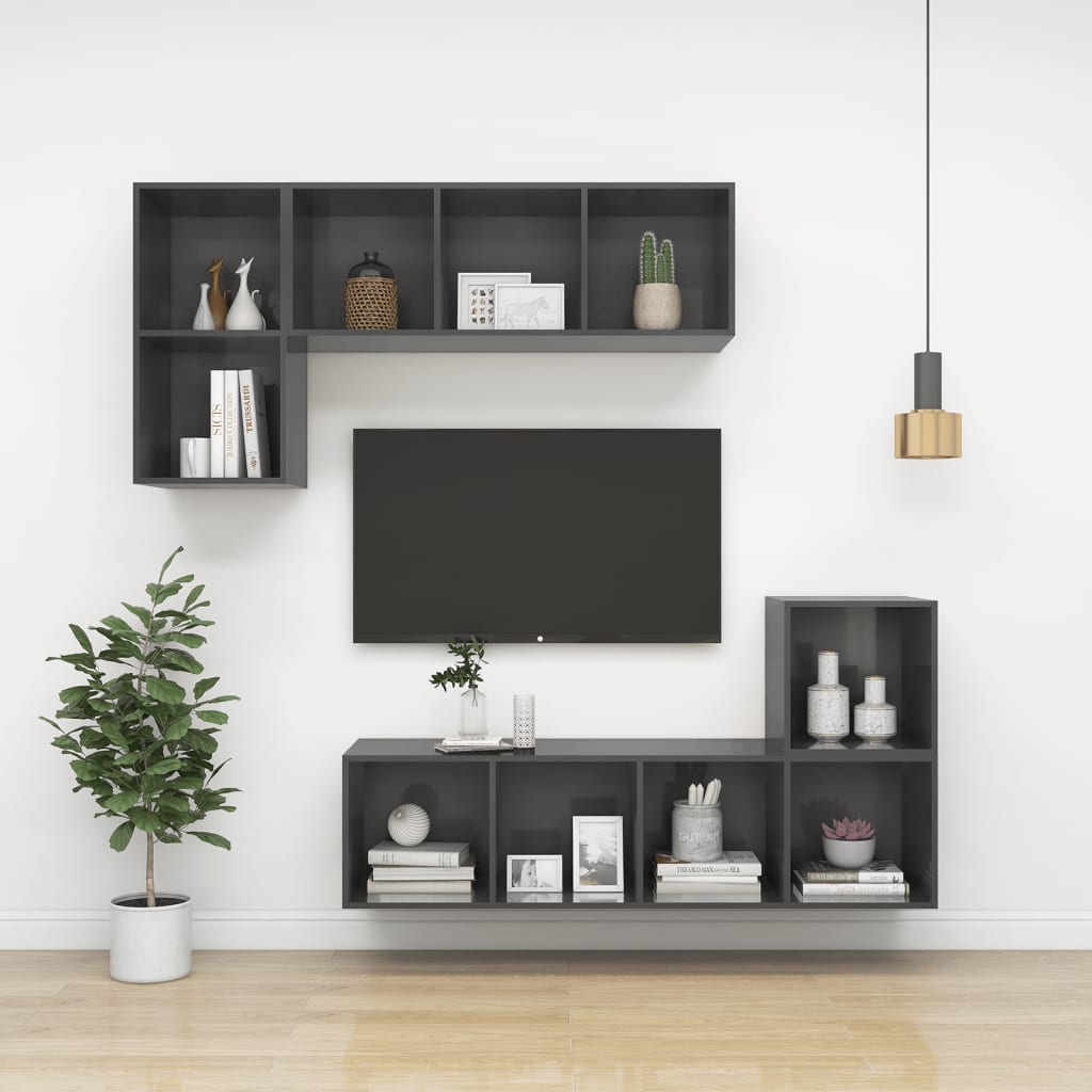 TV-Wandschrank Hochglanz-Grau 37x37x142,5 cm Holzwerkstoff - Pazzar.ch