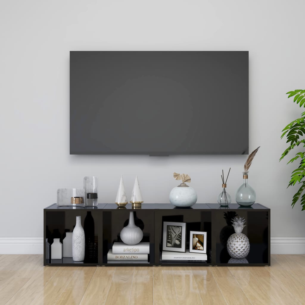 TV-Schränke 4 Stk. Hochglanz-Schwarz 37x35x37 cm Holzwerkstoff - Pazzar.ch