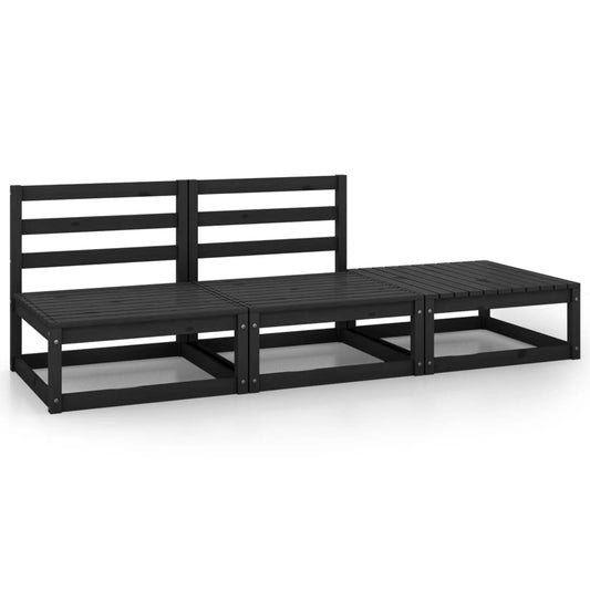 3-tlg. Garten-Lounge-Set Schwarz Massivholz Kiefer - Pazzar.ch