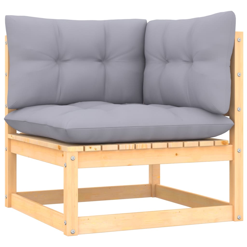 Garten-Ecksofa mit Grauen Kissen Massivholz Kiefer