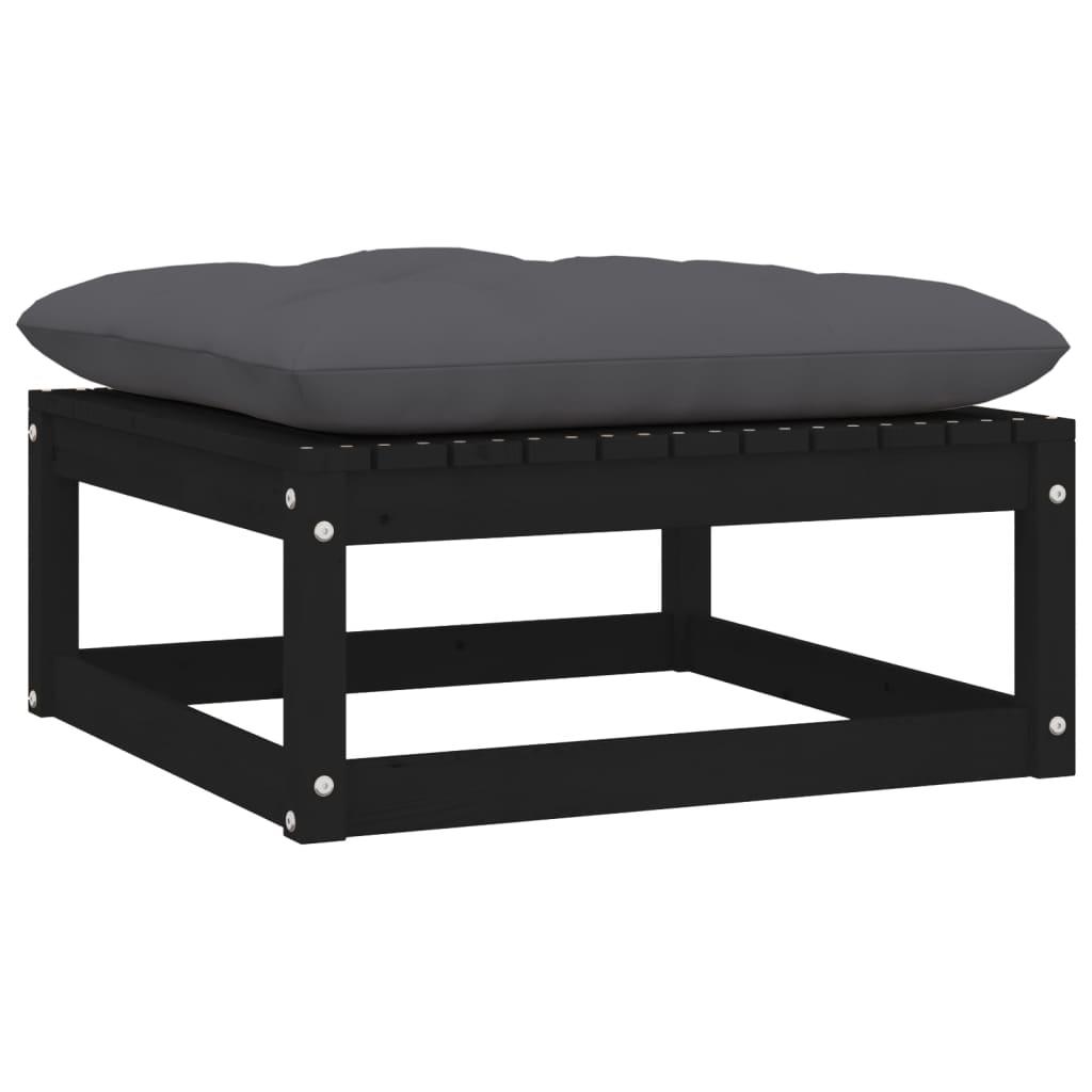 Garten-Fußhocker mit Kissen Schwarz Kiefer Massivholz