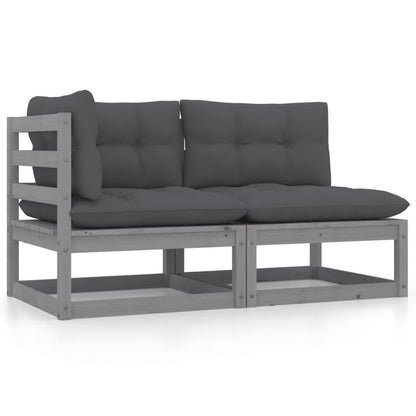 2-tlg. Garten-Lounge-Set mit Kissen Grau Kiefer Massivholz - Pazzar.ch