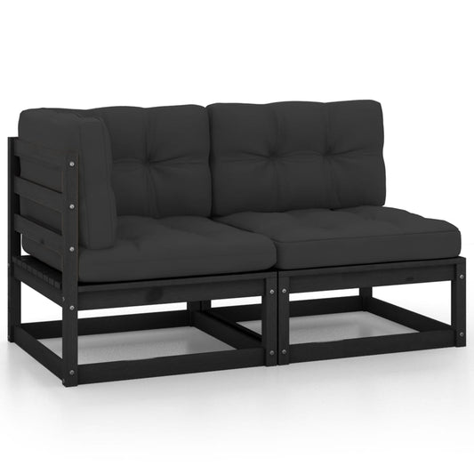 2-tlg. Garten-Lounge-Set mit Kissen Schwarz Kiefer Massivholz - Pazzar.ch