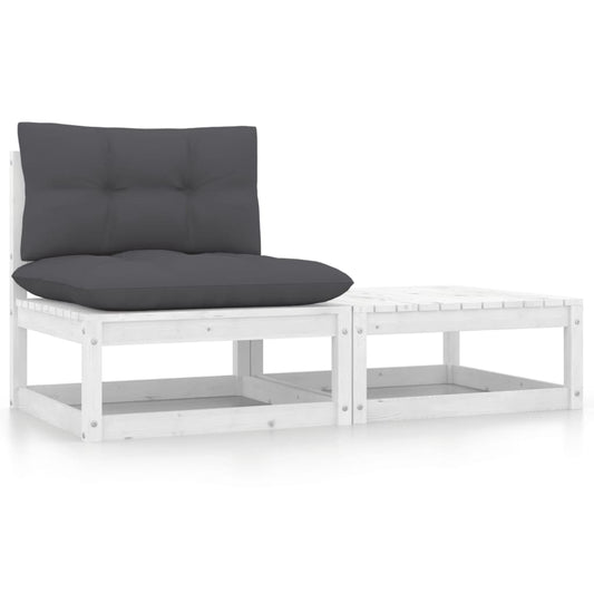 2-tlg. Garten-Lounge-Set mit Kissen Weiß Kiefer Massivholz - Pazzar.ch