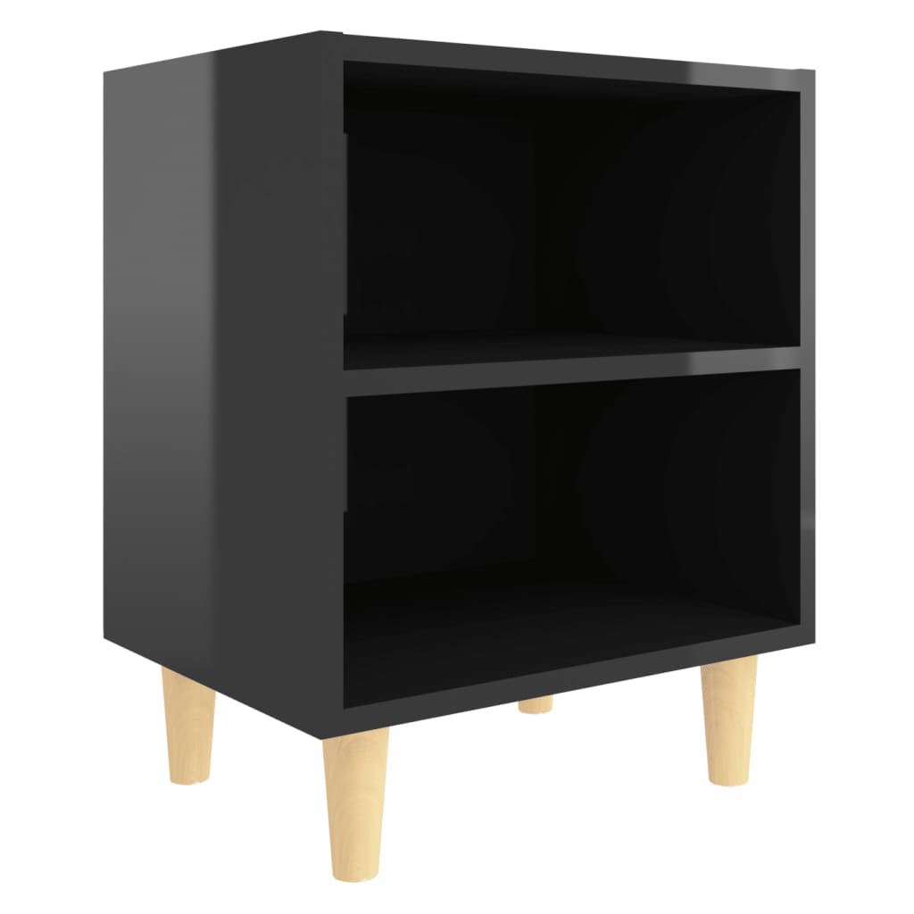 Nachttisch mit Massivholz-Beinen Hochglanz-Schwarz 40x30x50 cm - Pazzar.ch