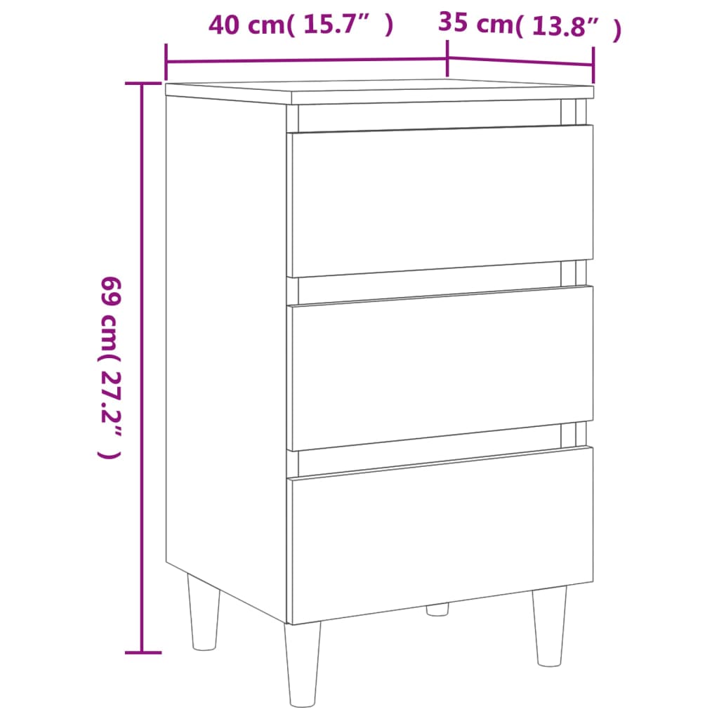 Nachttisch mit Massivholz-Beinen Betongrau 40x35x69 cm - Pazzar.ch