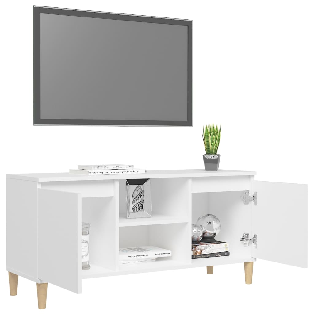 TV-Schrank mit Massivholz-Beinen Weiß 103,5x30x50 cm - Pazzar.ch