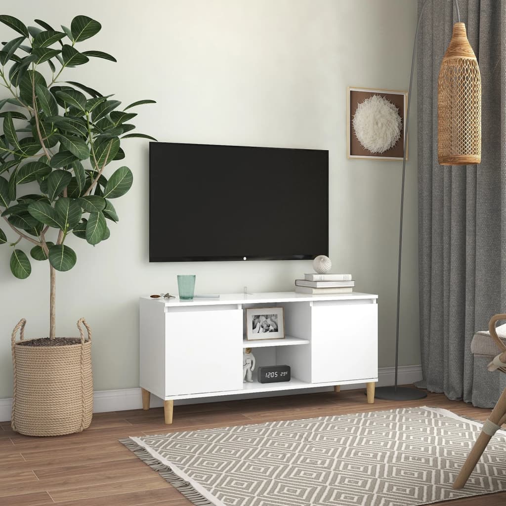 TV-Schrank mit Massivholz-Beinen Weiß 103,5x30x50 cm - Pazzar.ch