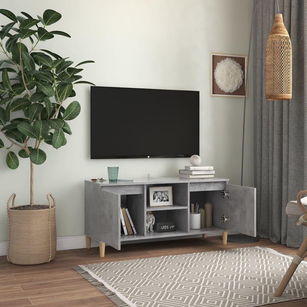 TV-Schrank mit Massivholz-Beinen Betongrau 103,5x35x50 cm - Pazzar.ch