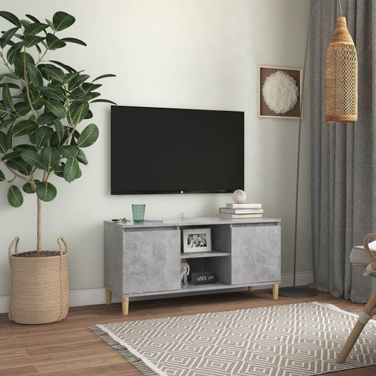 TV-Schrank mit Massivholz-Beinen Betongrau 103,5x35x50 cm - Pazzar.ch