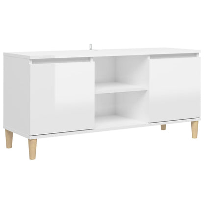 TV-Schrank mit Massivholz-Beinen Hochglanz-Weiß 103,5x35x50 cm - Pazzar.ch