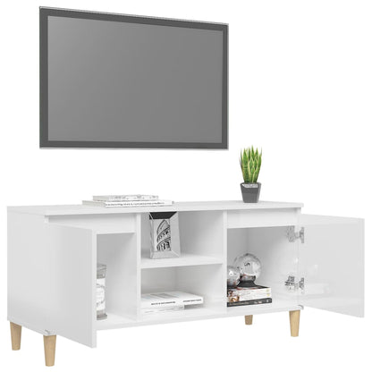TV-Schrank mit Massivholz-Beinen Hochglanz-Weiß 103,5x35x50 cm - Pazzar.ch