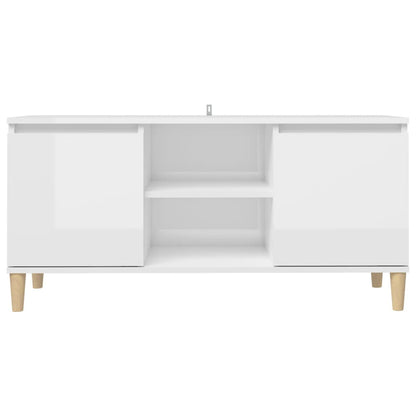 TV-Schrank mit Massivholz-Beinen Hochglanz-Weiß 103,5x35x50 cm - Pazzar.ch