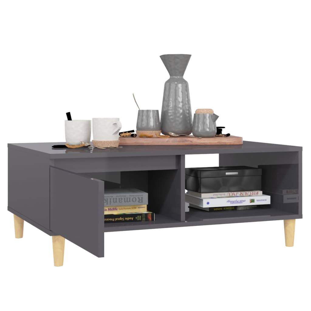 Couchtisch Hochglanz-Grau 90x60x35 cm Holzwerkstoff - Pazzar.ch