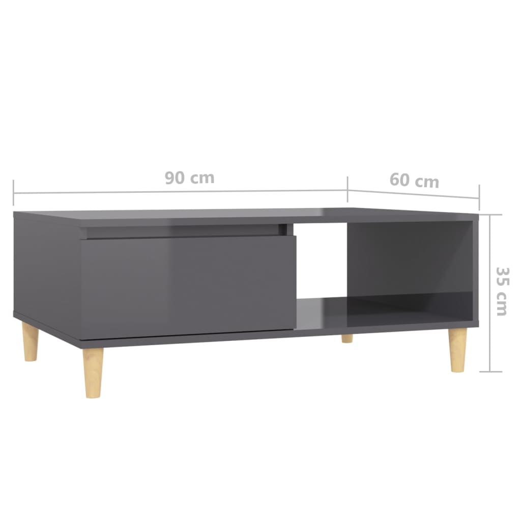 Couchtisch Hochglanz-Grau 90x60x35 cm Holzwerkstoff - Pazzar.ch
